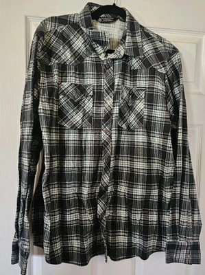 Volcom Shirt Mens XL Button Up Flannel Cowboy Vintage Western Plaid Black Green - Image 1 of 4