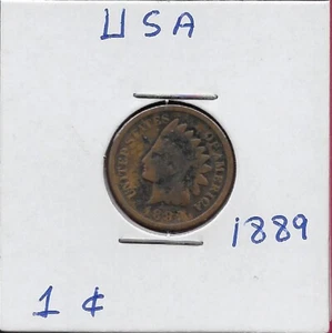 USA INDIAN HEAD 1 CENT 1889 LIBERTY WITH INDIAN HEADDRESS BEARING THE WORD LIBER - Picture 1 of 2
