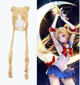 Parrucca Sailor Moon Tsukino Usagi anime manga parrucca capelli cosplay biondo giallo lungo - Foto 1 di 5