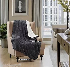 DARK GRAY CHEVRON DESIGN Sherpa Luxury Light Weight Warm Soft Blanket 50" x 70" - Picture 1 of 1