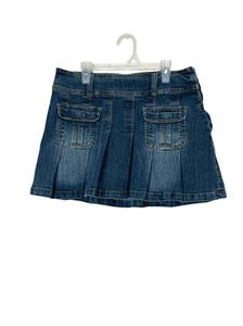 Vintage Bongo Y2K Jean Pleated Mini Skirt Size 7 - Picture 1 of 9