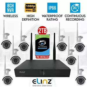 8CH CCTV Wireless Security System 2MP IP WiFi 8x Camera 1080P NVR Outdoor 2TB - Picture 1 of 12