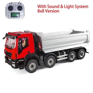 1/14 Metal Hydraulic RC Dump Truck 8x8 Painted Assembled Tipper Car Sound Lights - Picture 1 of 7