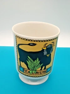 Vintage 70s Taurus Zodiac Sign Coffee Mug Horoscope Footed Cup Pop Art - Picture 1 of 5