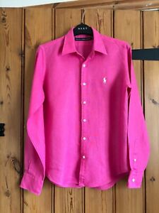 Ralph Lauren Sport 100% linen bright fuchsia pink shirt, Size 10