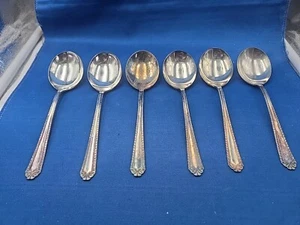 Lot of 6 National NEW GADROON Silverplate Gumbo Round Bowl Soup Spoons 6 7/8" - Picture 1 of 6