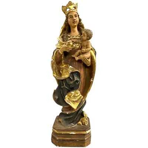 Figura de madera de Madonna y Niño policromada tallada a mano de los siglos XIX/20 - Imagen 1 de 11