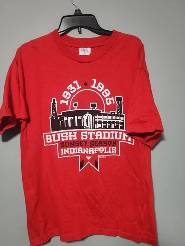 Rare Mens Indianapolis Indians Bush Stadium Sunset Season MiLB T Shirt Red Sz XL Cover