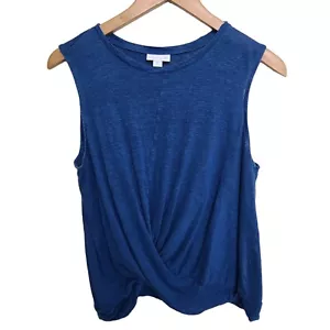 J Jill Love Linen Womens M Petite Twist Front Blue Sleeveless Blouse 100% Linen - Picture 1 of 7