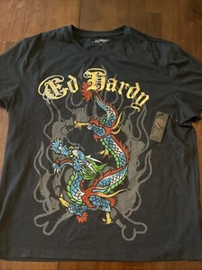 Camiseta para hombre Ed Hardy nueva con etiquetas manga corta estampado dragón negra talla grande - Imagen 1 de 7