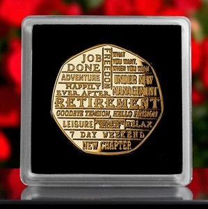 Moneda conmemorativa de oro de 24 quilates FELIZ JUBILACIÓN en estuche. Regalo/Regalo/Retiro/Trabajo - Imagen 1 de 11