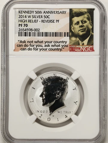 2014-W 50C High Relief Reverse Proof Kennedy Half Dollar PF70 NGC 2654598-002 Cover