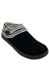 Clarks Suede Slippers with Sweater Trim Black - Picture 1 of 3