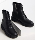 NEW UO Black Leather Utility Black Combat Boots Lace Up Inner Zipper Rugged USA