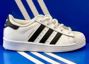 Adidas - Kids Superstar Black and White Leather Sneakers BA8378 New in Box - Picture 1 of 7