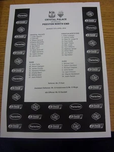 05/04/2010 Teamsheet: Crystal Palace v Preston North End  (Folded).  Thanks for - Picture 1 of 1