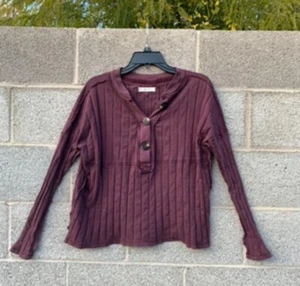 We The Free People In The Mix Ribbed Henley Top Size Small Magic Berry Wine - Picture 1 of 13