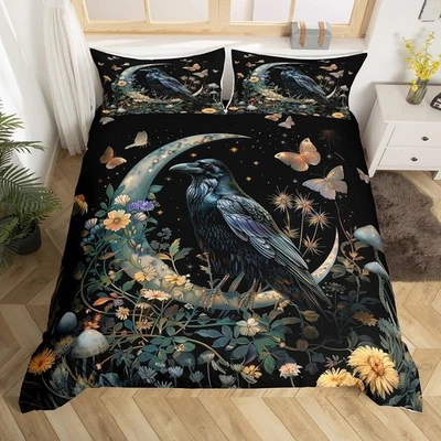 Juego de funda nórdica Black Crow tamaño king, luna margarita flor y ropa de cama mariposa... Foto 1 de 4