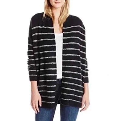 Vince Boucle Womens Black White Striped Cardigan Open Wool Medium Coastal *Flaw - Image 1 of 4