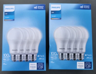 (8 Bulbs) Philips LED 100W Frosted Daylight Non-Dim A19: 1500 Lumens, 5000K - Image 1 of 2