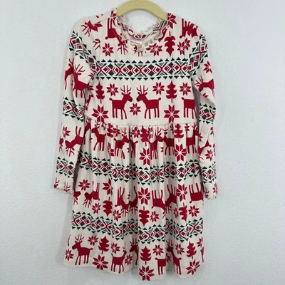 Vestido de Navidad Hanna Andersson Rojo Reno Fair Isle Niñas EE. UU. 5 Foto 1 de 4