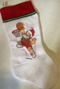 Santa Basketball Felt Christmas Stocking 16 Inches Bushcreek Creative 70s 80s - Picture 1 of 7