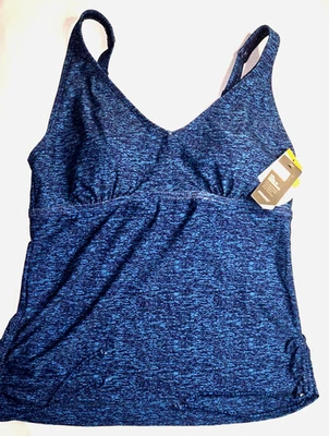 Sutiã de natação TYR Durafast Elite feminino azul/cinza Tremiti torcido Tankini tamanho 16 novo - Imagem 1 de 4