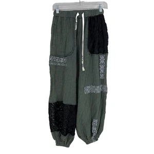POL Women S Harlie Harem Gauze Jogger Pants Boho Bohemian Green Dyed Stretch - Picture 1 of 10