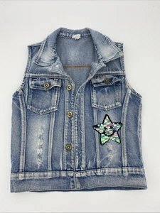 Girl's Jean Vest Jieshan Jacket Distressed Frayed Short Sleeve Sz 8-10 - Picture 1 of 7