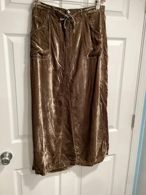 J. Jill Maxi Skirt Womens Sz 12 Brown Velvet Elastic Waist Pockets Slit Back - Image 1 of 4