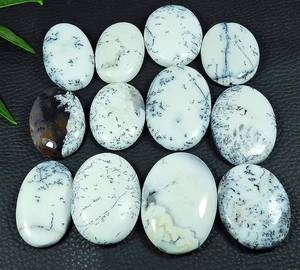 414Cts. Natural Dendrite Agate Cabochon Loose Gemstone 12Pcs Lot 29-36MM p225 - Picture 1 of 9