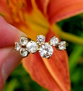 🟡NUOVO ANELLO 7 BOLLE CONFETTI ZIRCONI NATURALI ORO GIALLO MASSICCIO 10K 1,91ctw 2,3g - Foto 1 di 13