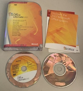 Genuine Microsoft Office Ultimate 2007 2 Disc Set w/ Product Key ~ Academic Use - Afbeelding 1 van 1