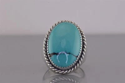 Sunbell Sterling Silver 29mm Oval Blue Turquoise Rope Trim Ring 27g 925 Sz: 11 - Image 1 of 4