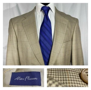 Alan Flusser Seide Wolle gold hellbraun Hahnentritt Jacke Sport Mantel 42 + - Bild 1 von 15