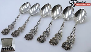 German 835 Silver Hildesheimer Rose Set of 12 Coffee/Tea Spoons – Floral Design - Imagen 1 de 9