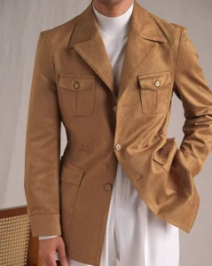 Giacca scamosciata uomo vintage italiana tasche slim fit cappotto caccia top casual - Foto 1 di 17