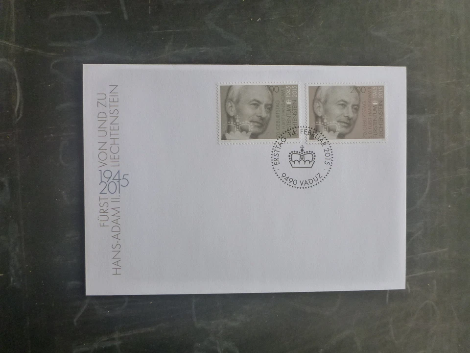 2015 LIECHTENSTEIN 25tH CORONATION PR. HANS-ADAM II SET 2 STAMPS FIRST DAY COVER — 第 1/1 张图片
