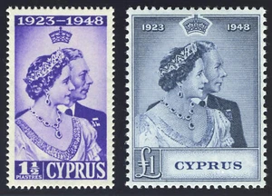 Cyprus 1948 KGVI Silver Wedding set complete MLH. SG 166-167. Sc 158-159. - Picture 1 of 1
