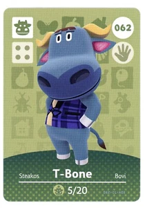 T-Bone #062 - Amiibo Card - Animal Crossing Series 1 - Authentic Nintendo - Picture 1 of 2
