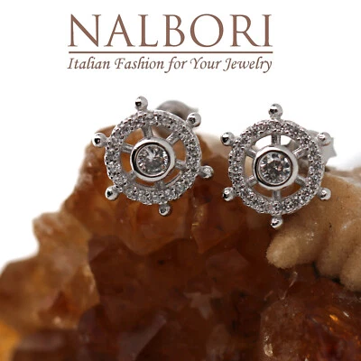 orecchini vero argento 925 punto luce cipollino zirconi timone marino nautica - Immagine 1 di 4