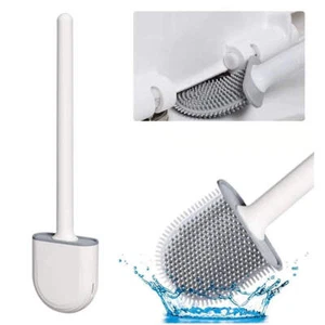 Wall Mounted Toilet Brush Silicone Flat Brush Head Toilet Brush Cleaner Brush Se - Picture 1 of 8