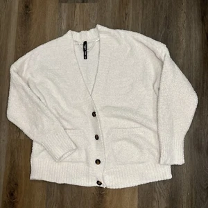 Torrid Sleep Cardigan Women’s Size 1 Cream Fuzzy Button Front Sweater - Picture 1 of 9