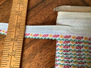 By The Yard VINTAGE 1” WIDE Red Yellow Green Embroidery COTTON  EDGE Trim - Picture 1 of 2