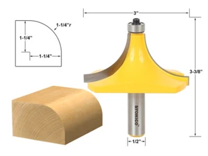 1-1/4" Radius Round Over Edge Forming Router Bit - 1/2" Shank - Yonico 13170