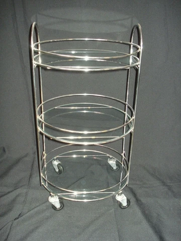 Vtg chrome metal Glass 3 Tier cocktail Plant Stand Table on casters mid century Cover