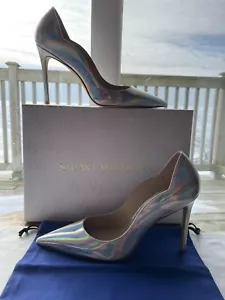 Stuart Weitzman Stuart 100 Silver Iridescent Scallop Point-Toe Pumps EU39.5/US9M - Picture 1 of 13