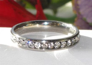 Ladies eternity ring band simulated diamonds stainless steel stacking channel 3m - Picture 1 of 1