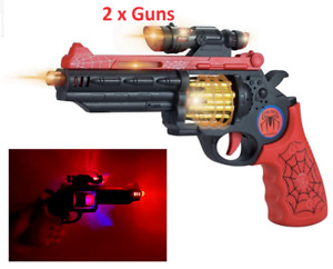 2 x Spiderman Guns Battery Powered Flashing Light with Sound & vibration Pistol