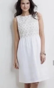 J Jill Love Leinen Damen Größe 12 weiß ärmellos bestickt Midi Kleid Taschen - Bild 1 von 9